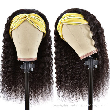 Supplier Virgin Brazilian Cuticle Aligned Deep Wave Headband Wig For Black Women Full Machine Made None Lace Human Hair Wigs